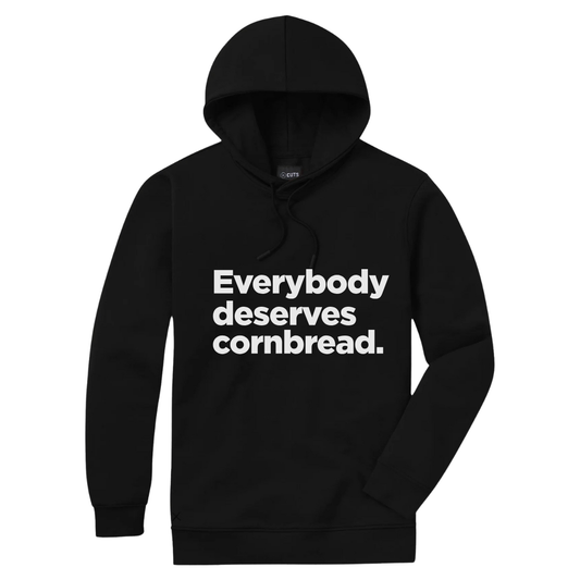 "Everybody Deserves Cornbread" Hoodie - Long Sleeve Black Hoodie - Baltimore Nonprofit Merch